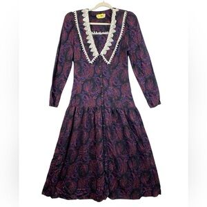 Vtg. Gunne Sax by Jessica McClintock dark floral modest dropped waist maxi